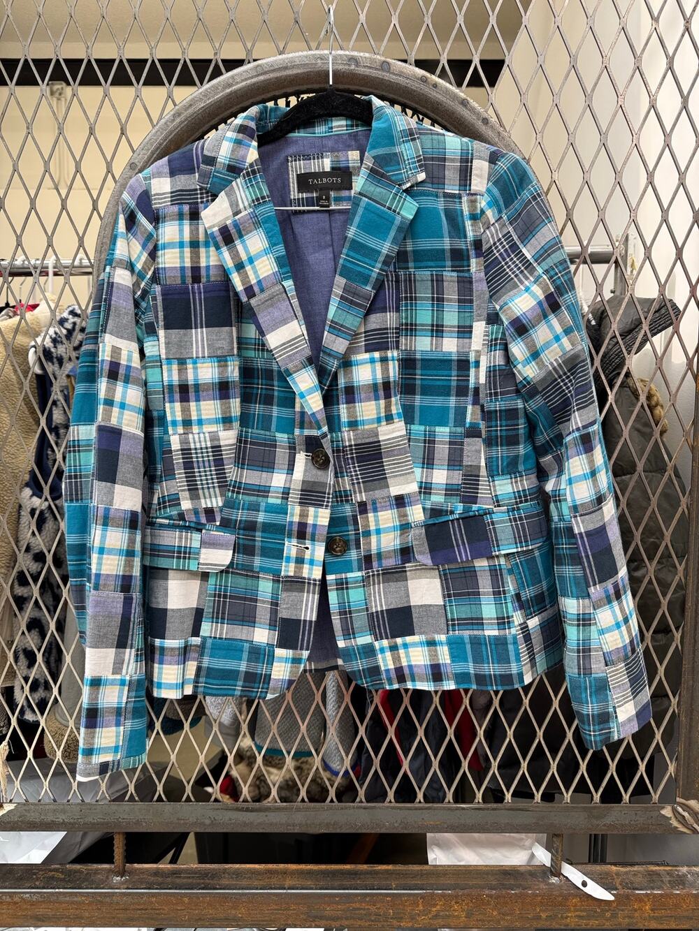 Talbots Women's Size 8 Blue Green Plaid Cotton Blazer Jacket Preppy Classic